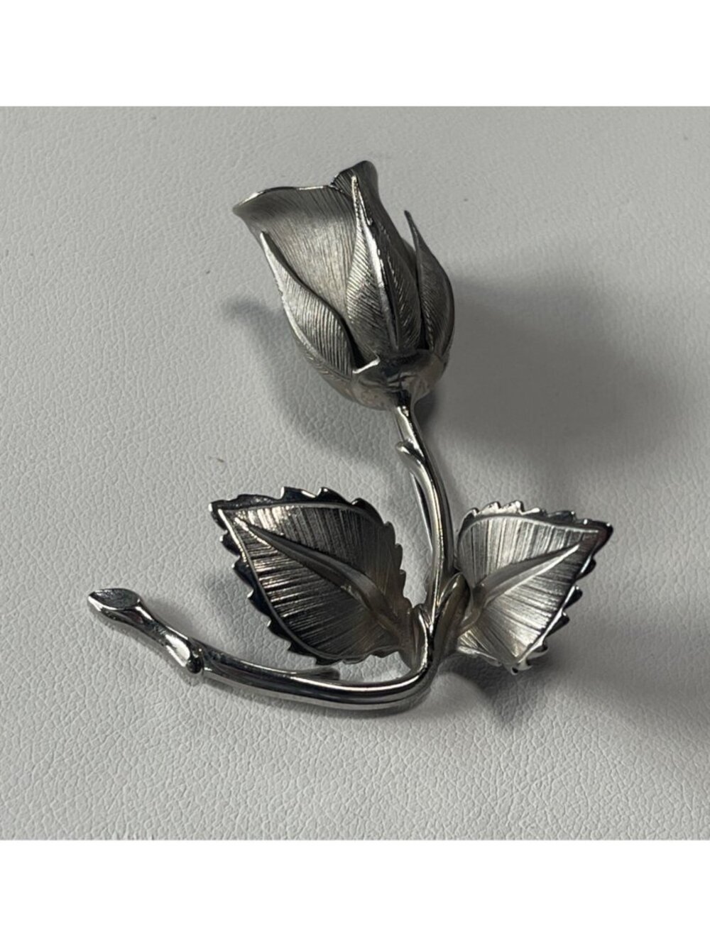 Vintage Giovanni Signed Silver Tone Rose Brooch Pin Figural Floral MCM 1960s